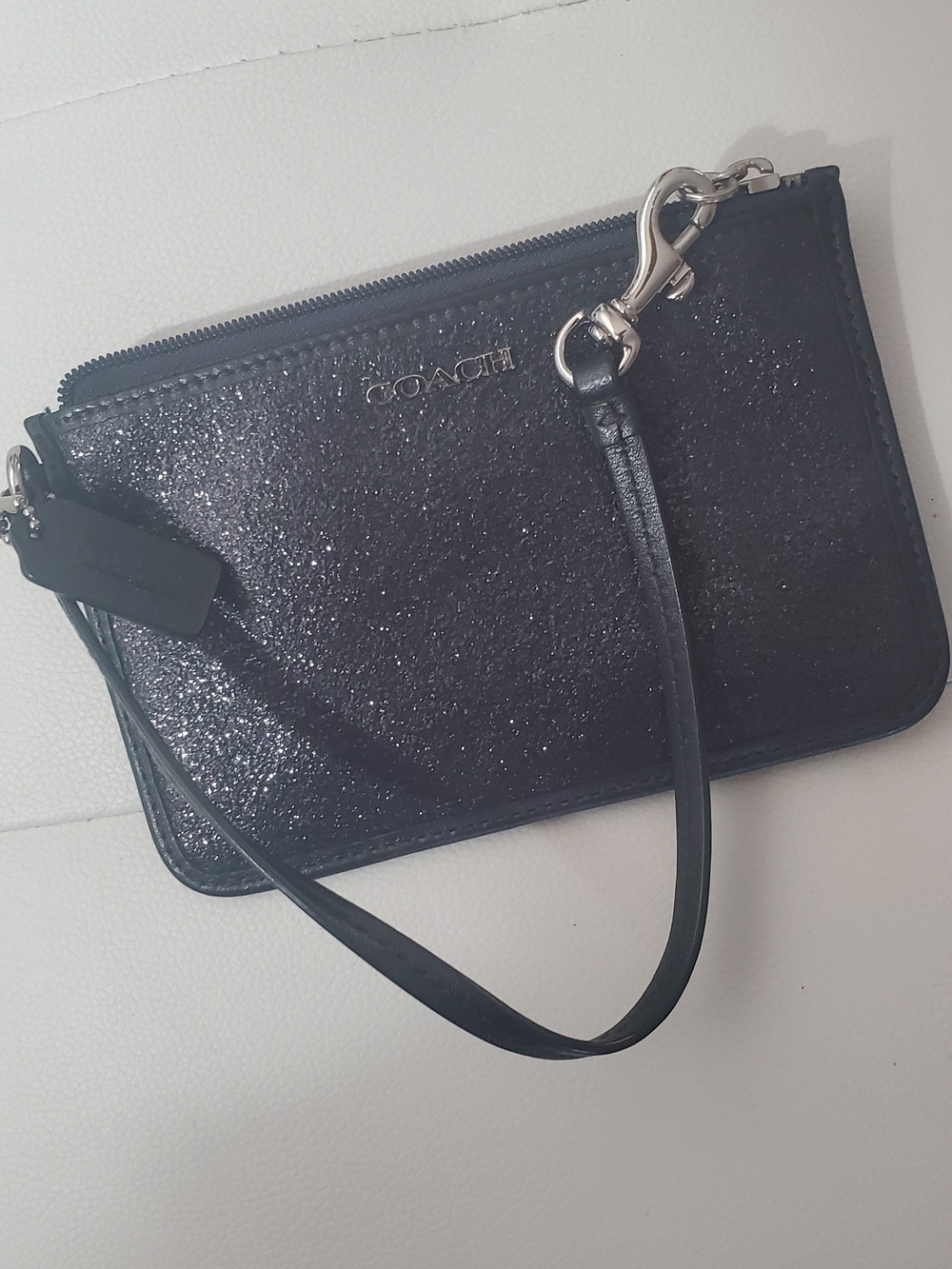 Coach Black Sparkle Wristlet with Silver Hardware